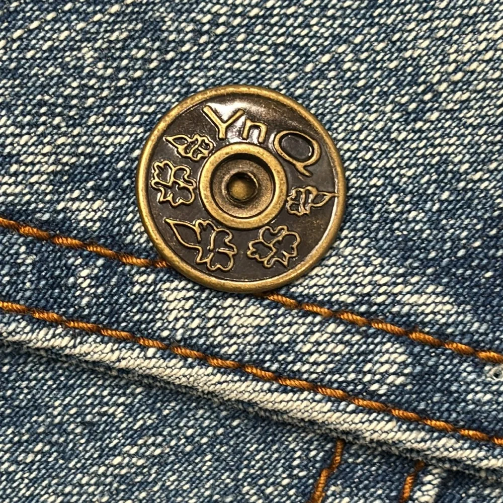 NWT YnQ Signature Distressed Cropped Denim Jacket Medium Blue Jean Jacket Trendy - Picture 10 of 16